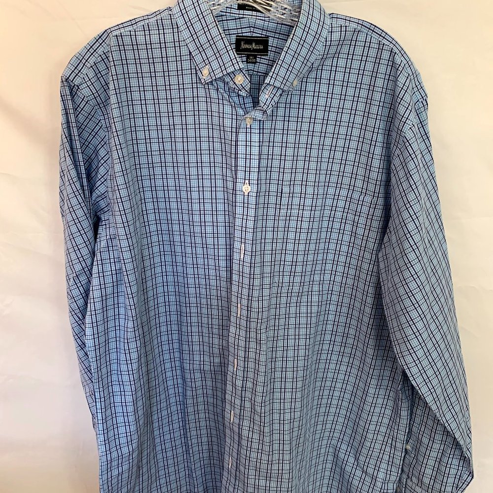 Neiman Marcus Dress Shirt Blue Plaid